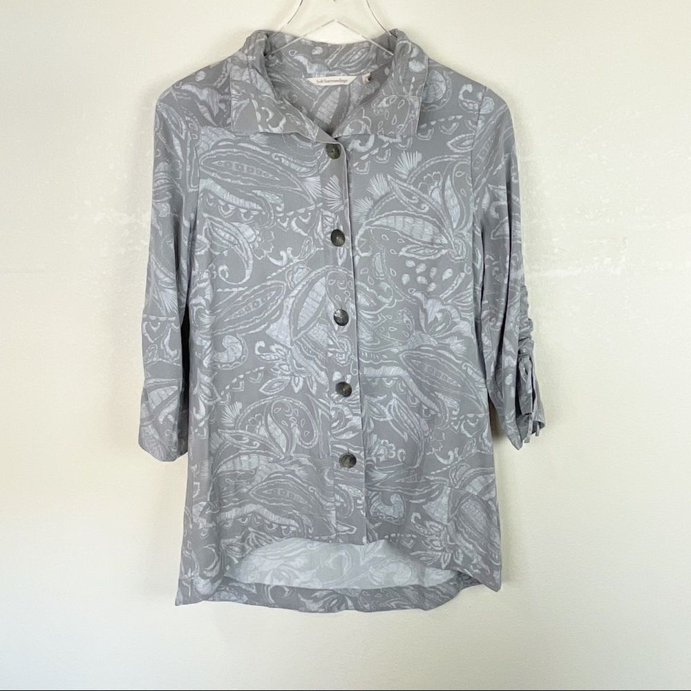 Soft Surroundings Grey Button Down Blouse Lagenlo… - image 1
